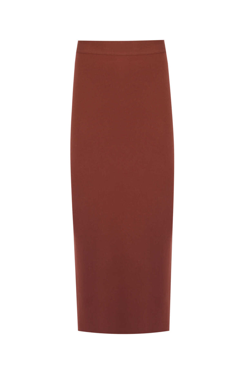 Brown Slit Detail Midi Skirt
