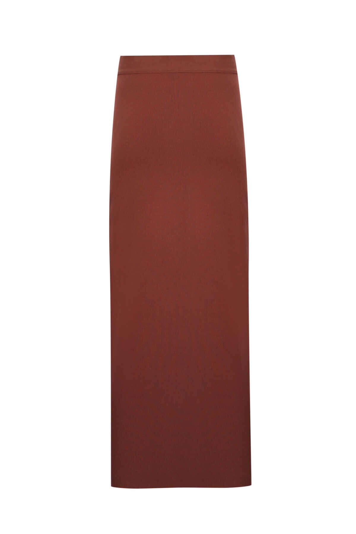 Brown Slit Detail Midi Skirt