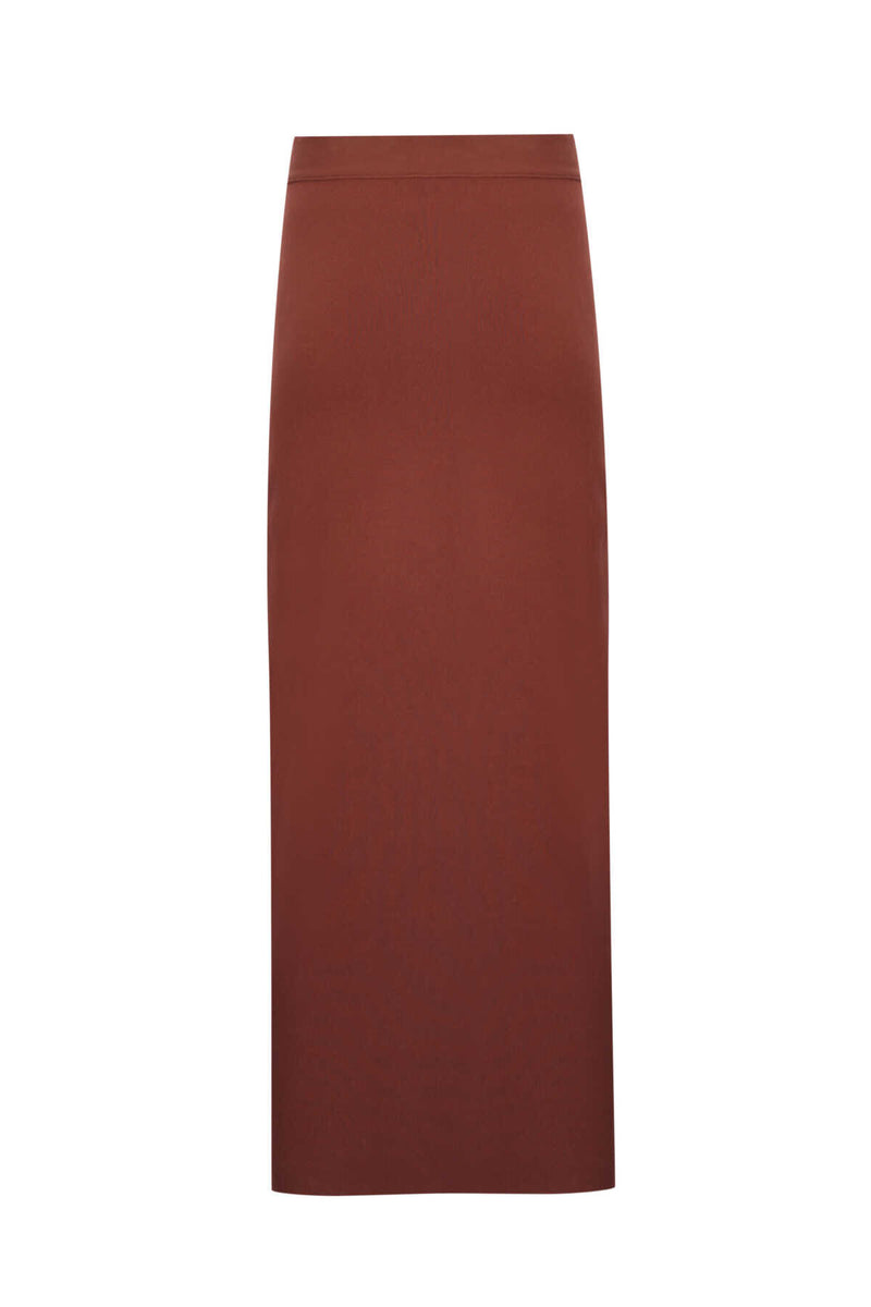 Brown Slit Detail Midi Skirt