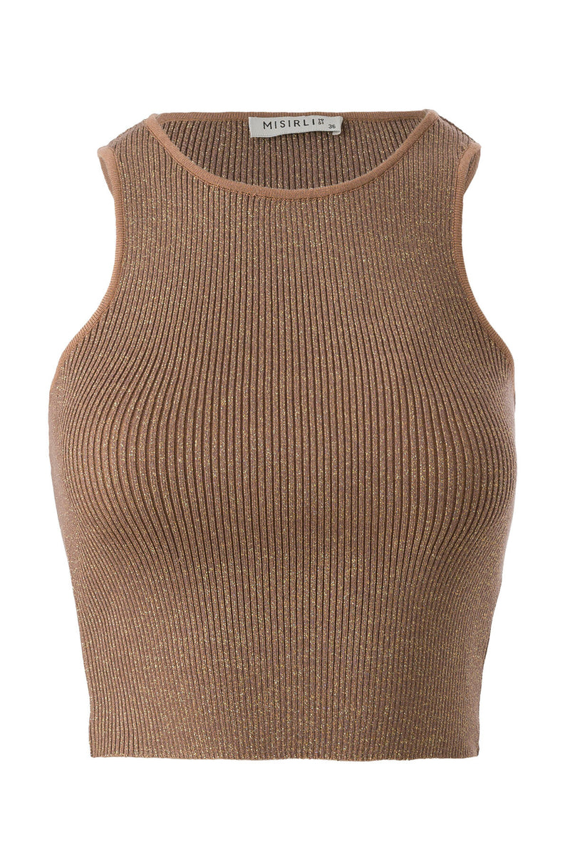 Halter Neck Camel Knit Crop Top