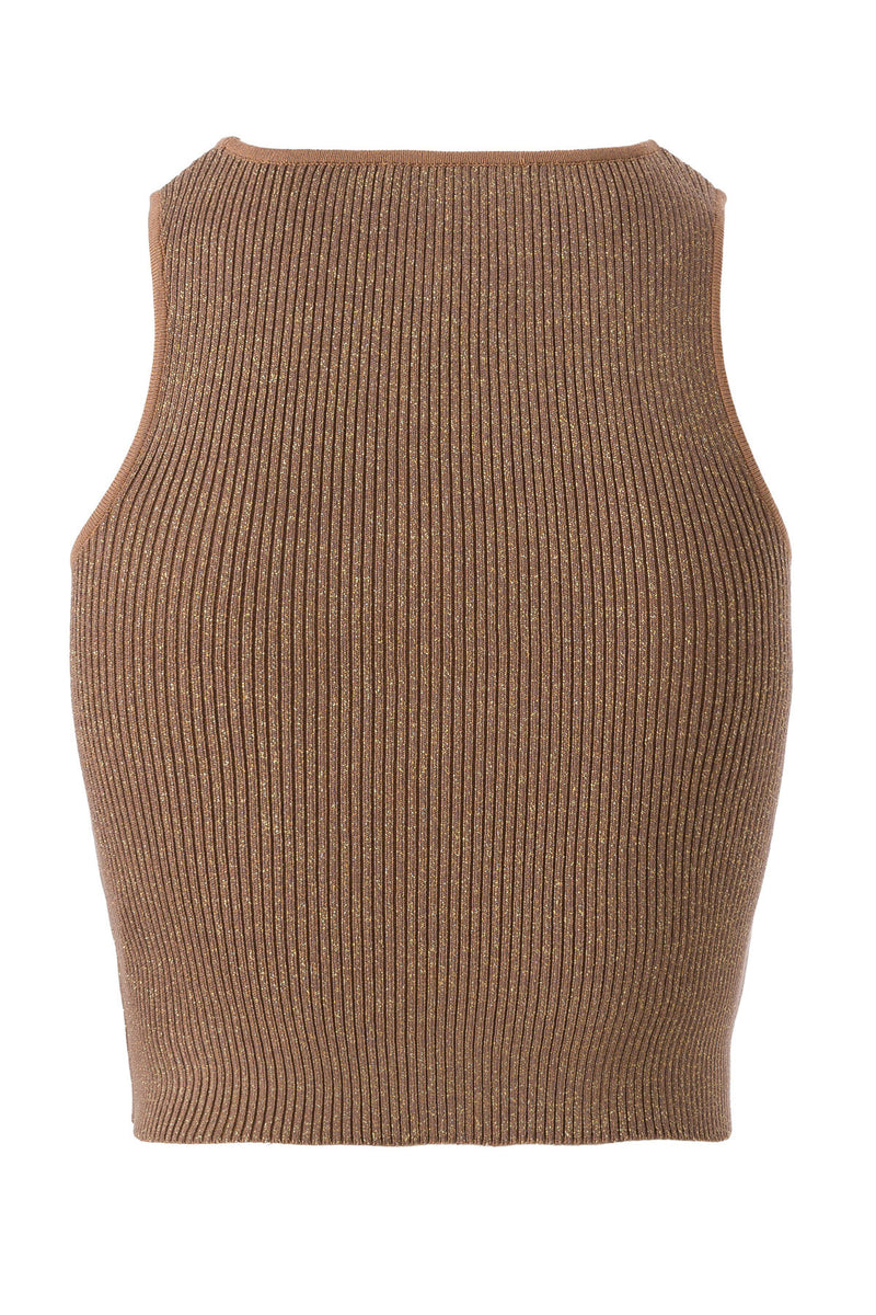 Halter Neck Camel Knit Crop Top