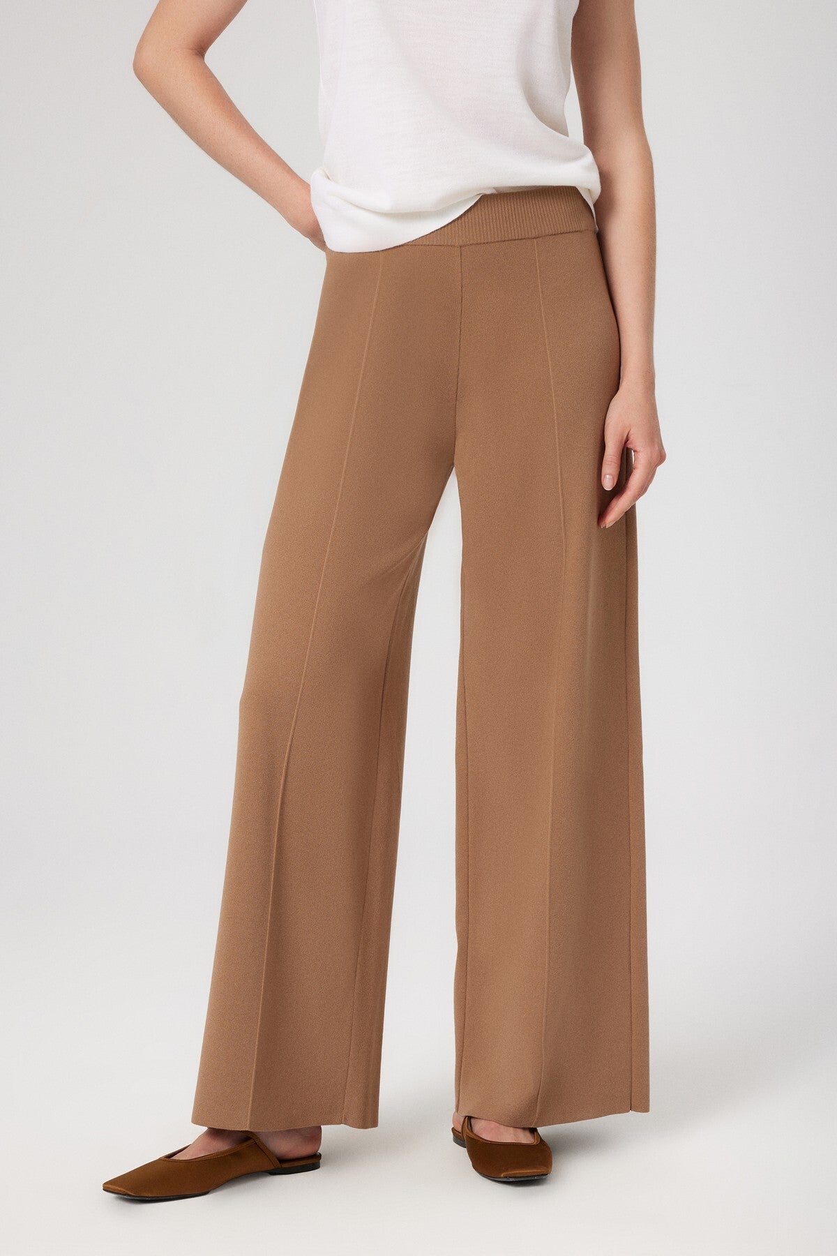 Caramel Pleated Wide Leg Women's Pants