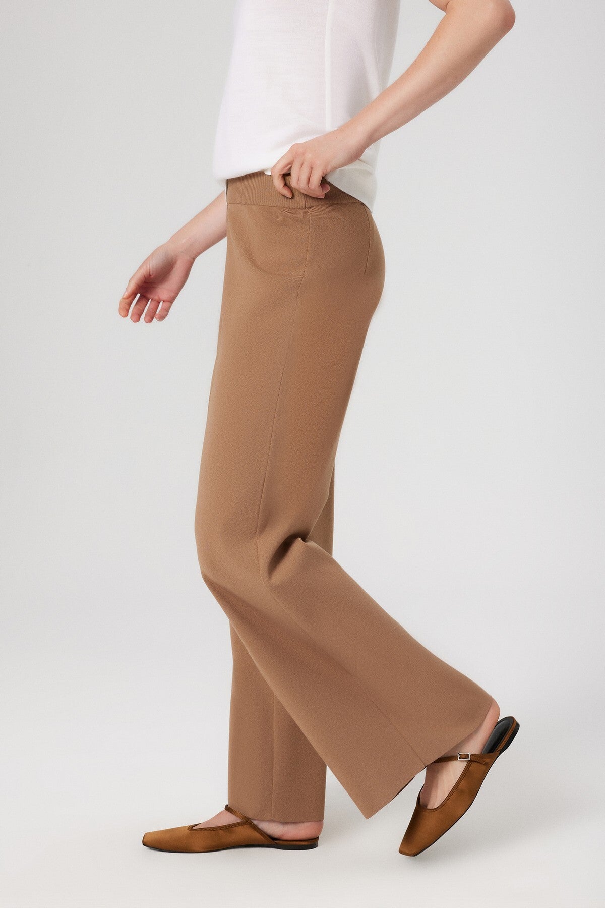 Caramel Pleated Wide Leg Women's Pants