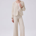 Bone Gold Button Detailed Tweed Pants