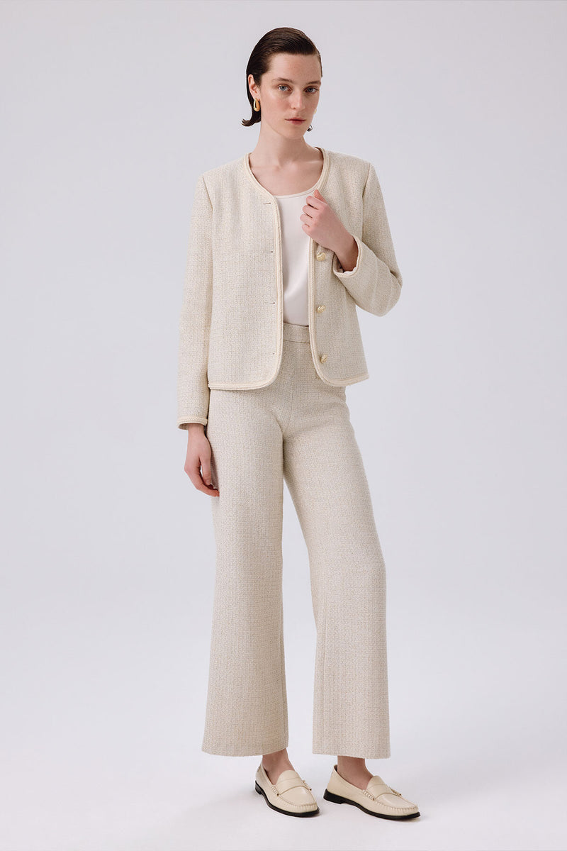 Bone Gold Button Detailed Tweed Pants