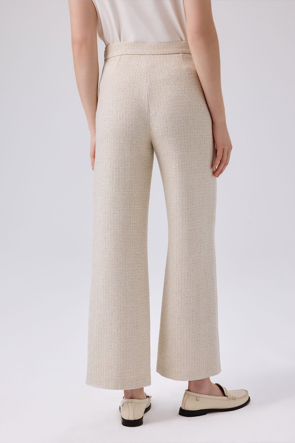 Bone Gold Button Detailed Tweed Pants