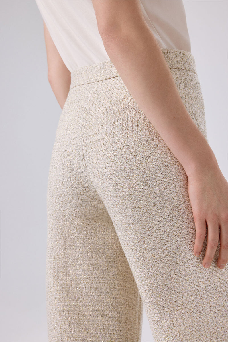 Bone Gold Button Detailed Tweed Pants