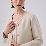 Bone Gold Button Tweed Women's Jacket