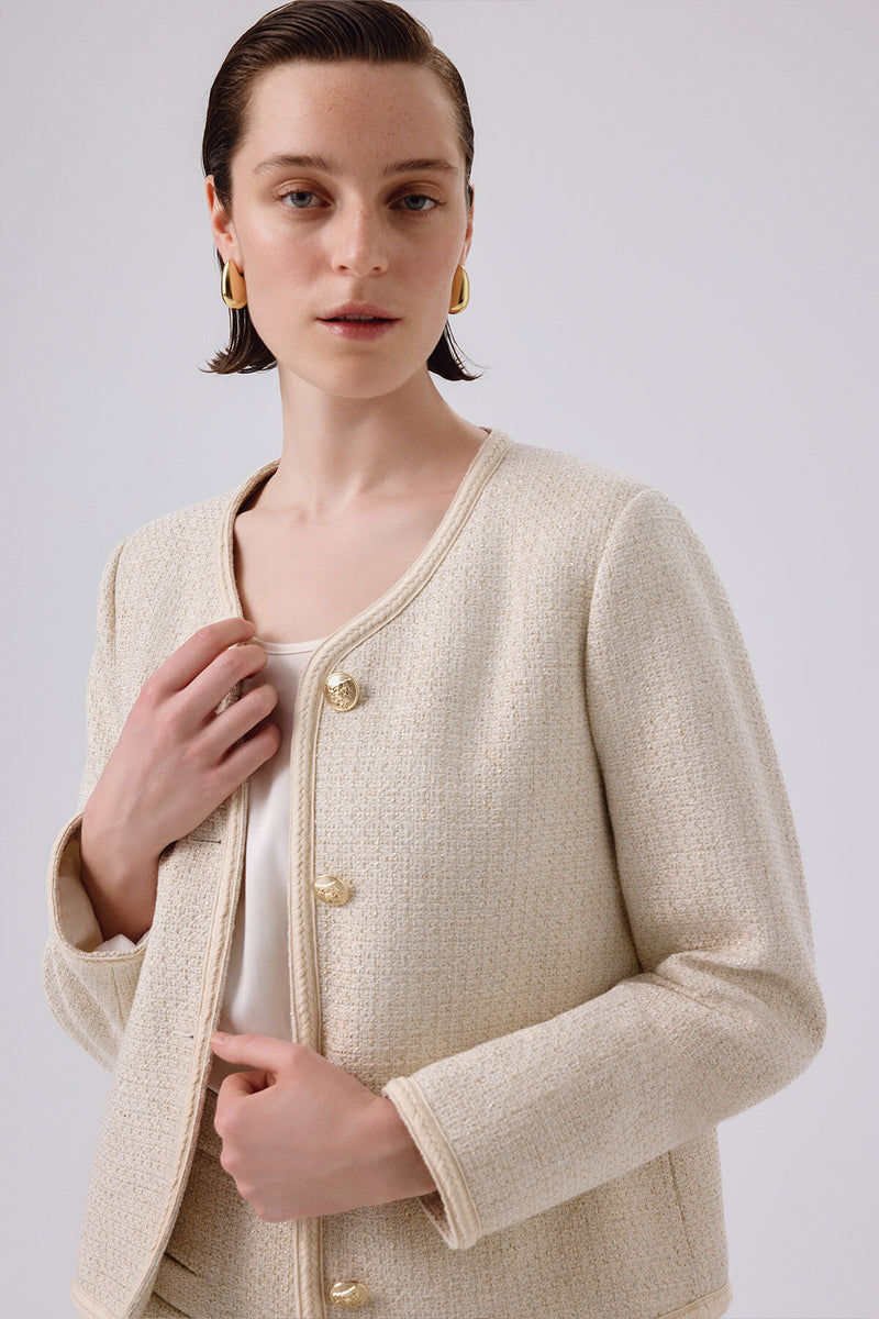 Bone Gold Button Tweed Women's Jacket