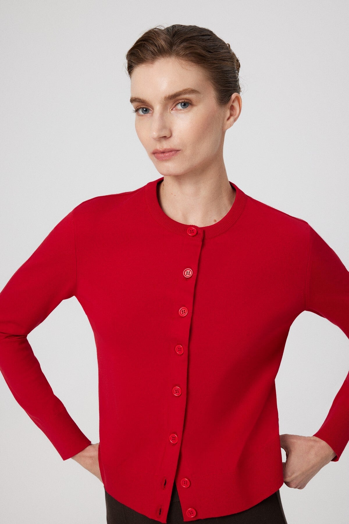 Women's Cardigan with Red Button Detail