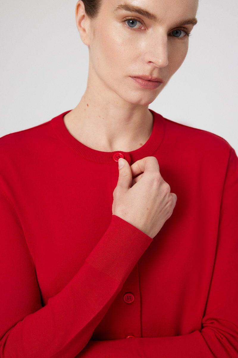 Women's Cardigan with Red Button Detail