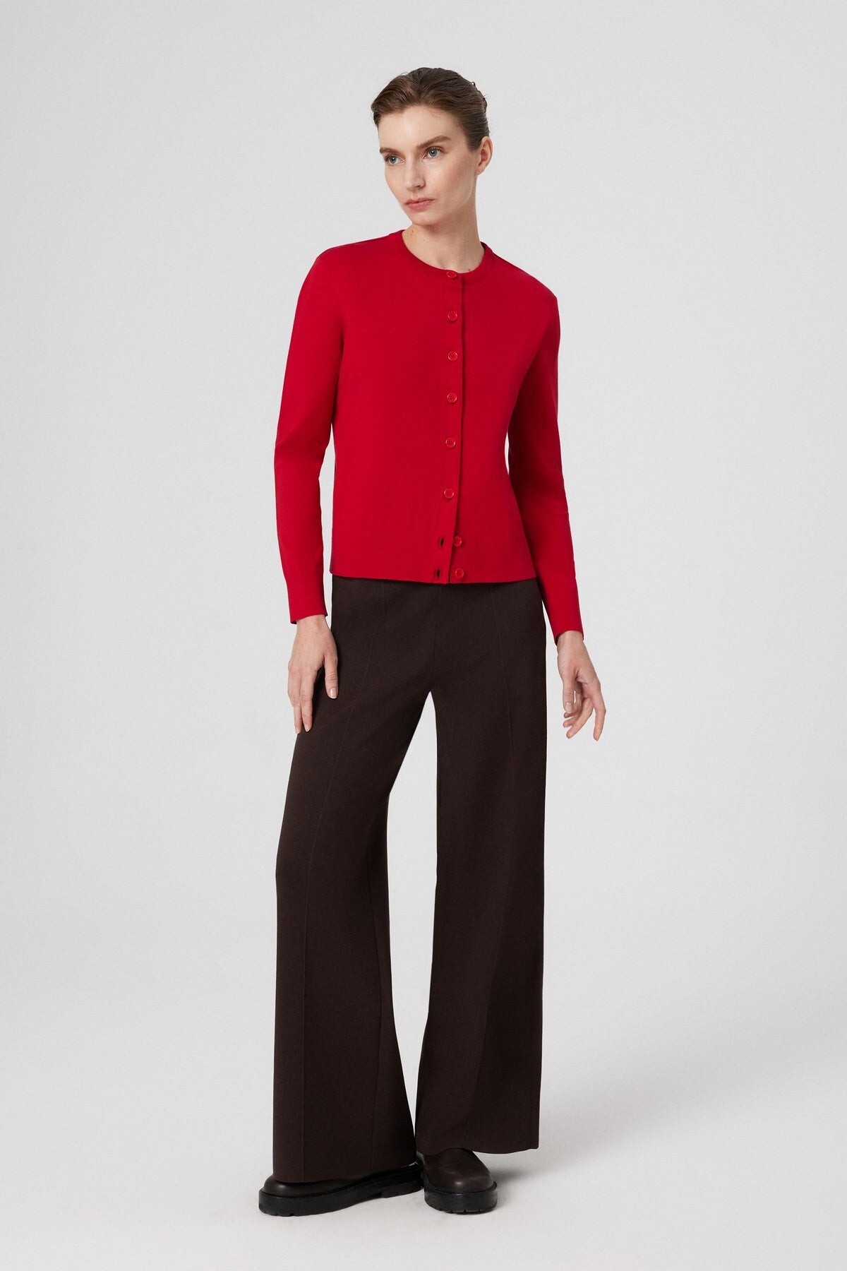 Women's Cardigan with Red Button Detail