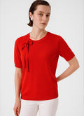 Red Ribbon Detailed Short Sleeve Blouse