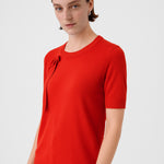 Red Ribbon Detailed Short Sleeve Blouse
