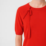 Red Ribbon Detailed Short Sleeve Blouse