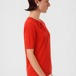 Red Ribbon Detailed Short Sleeve Blouse