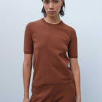 Short-Sleeved Slim Fit Brown Knit Women's Sweater