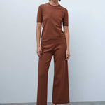 Short-Sleeved Slim Fit Brown Knit Women's Sweater