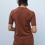 Short-Sleeved Slim Fit Brown Knit Women's Sweater
