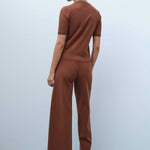 Short-Sleeved Slim Fit Brown Knit Women's Sweater