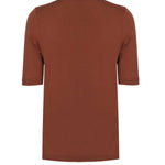 Short-Sleeved Slim Fit Brown Knit Women's Sweater