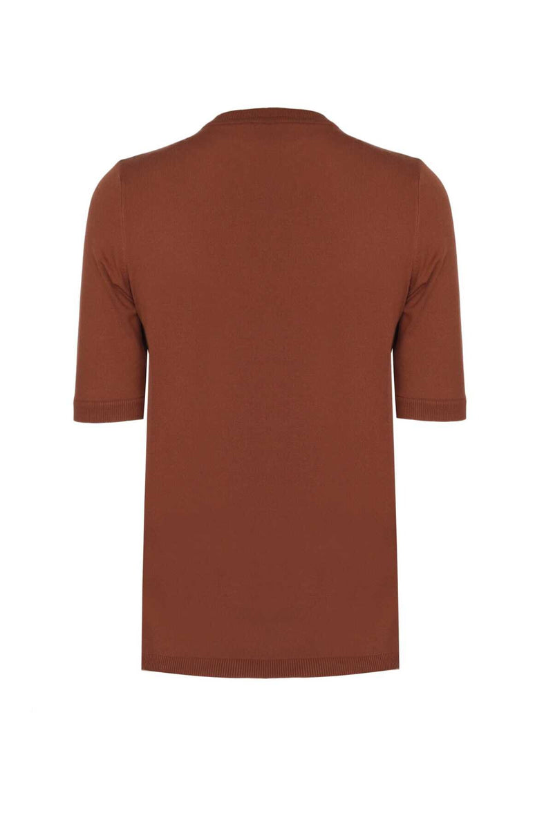 Short-Sleeved Slim Fit Brown Knit Women's Sweater