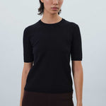 Short-Sleeved Slim Fit Black Knit Women's Sweater