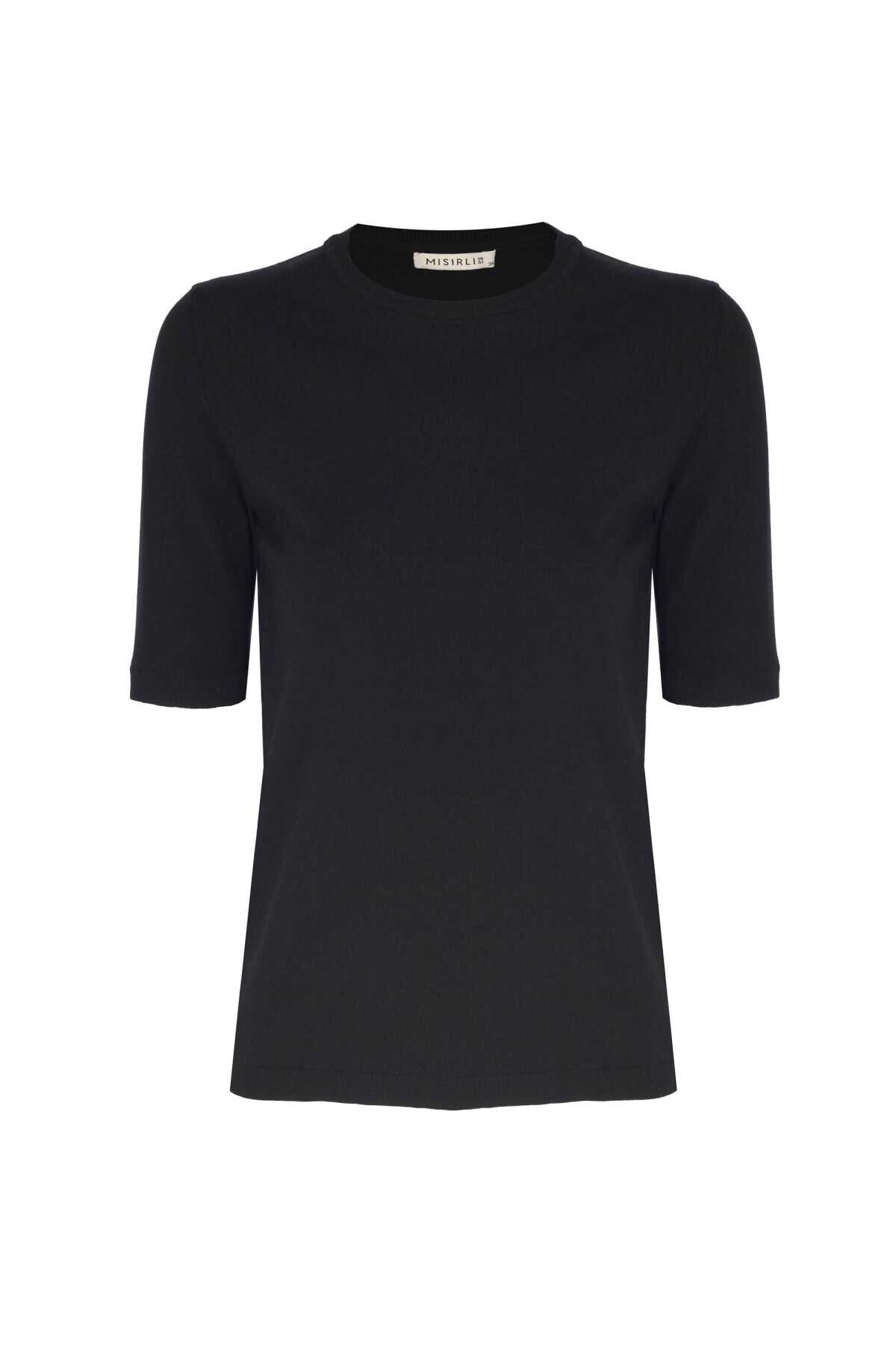 Short-Sleeved Slim Fit Black Knit Women's Sweater