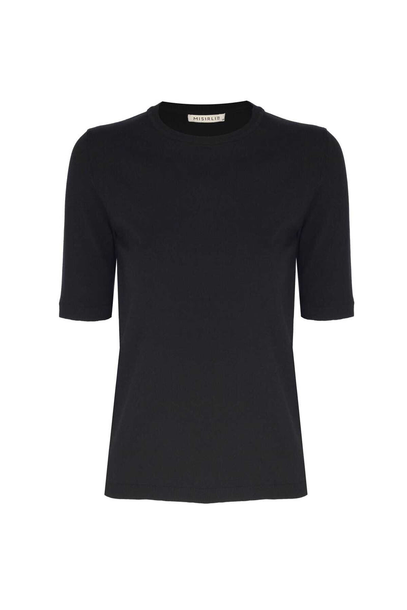 Short-Sleeved Slim Fit Black Knit Women's Sweater