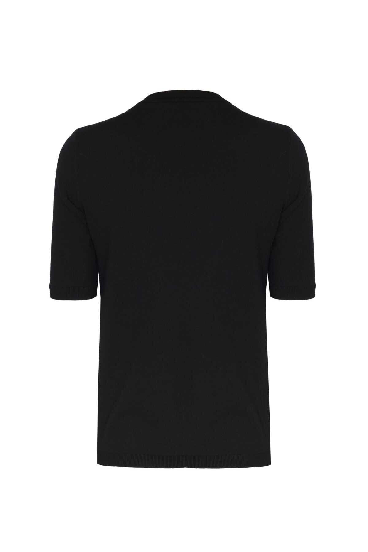 Short-Sleeved Slim Fit Black Knit Women's Sweater
