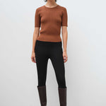 Short-Sleeved Brown Knit Women's Sweater