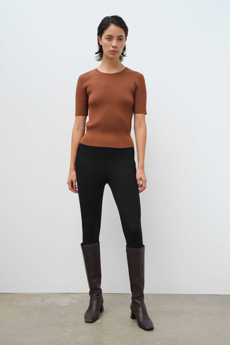 Short-Sleeved Brown Knit Women's Sweater