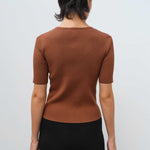 Short-Sleeved Brown Knit Women's Sweater