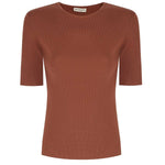 Short-Sleeved Brown Knit Women's Sweater