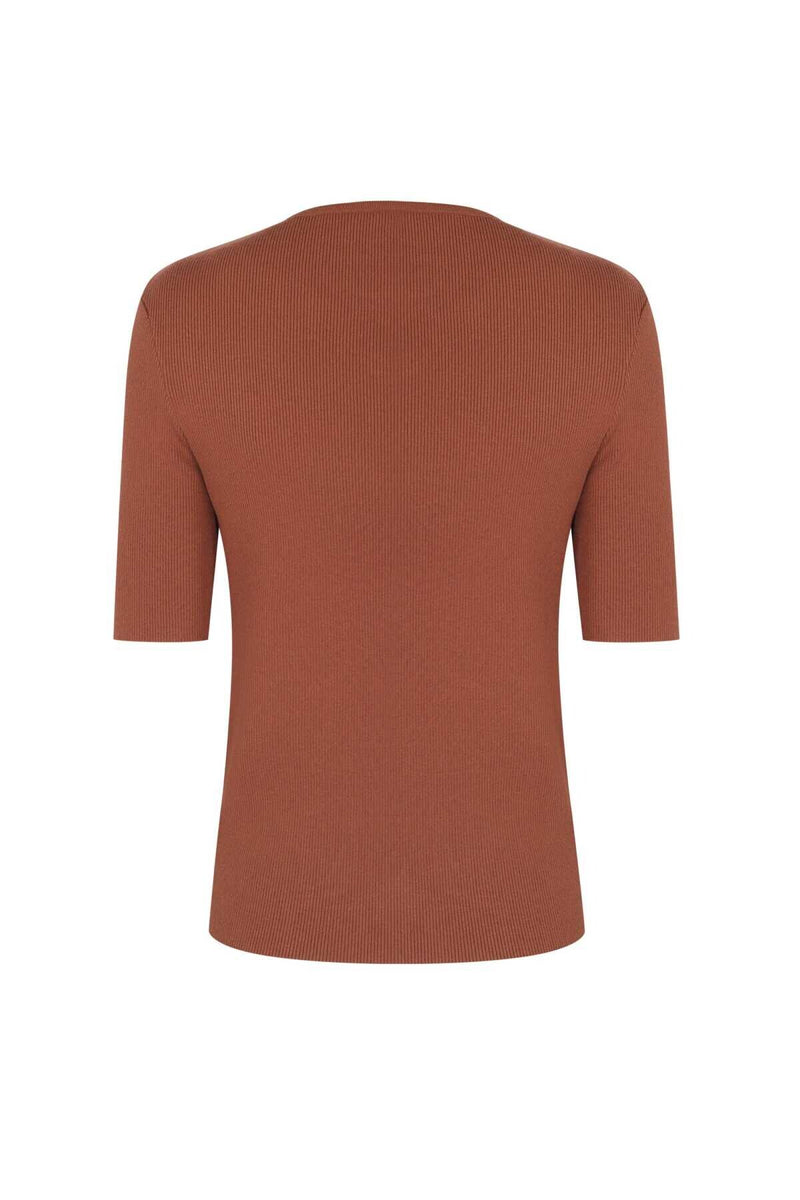 Short-Sleeved Brown Knit Women's Sweater