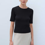 Short-Sleeved Black Knit Women's Sweater