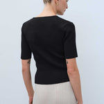 Short-Sleeved Black Knit Women's Sweater