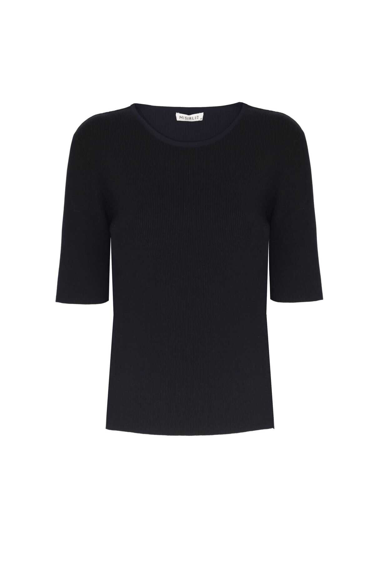 Short-Sleeved Black Knit Women's Sweater