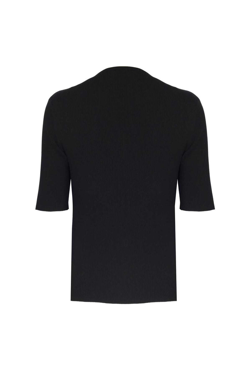 Short-Sleeved Black Knit Women's Sweater