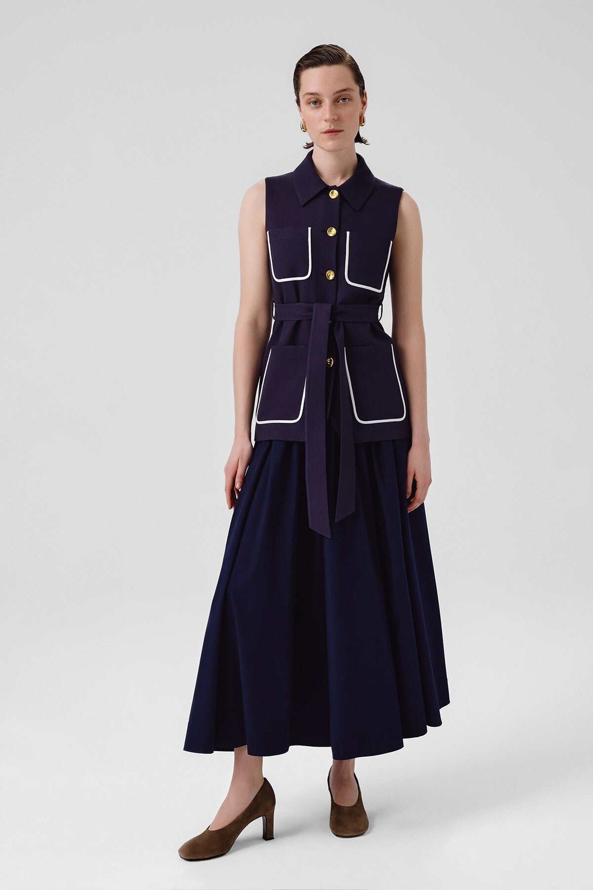 Navy Blue Belted Women's Vest
