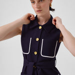Navy Blue Belted Women's Vest