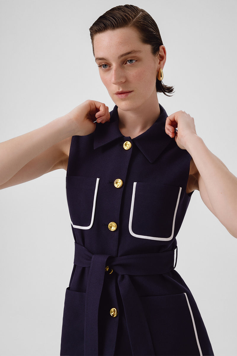Navy Blue Belted Women's Vest