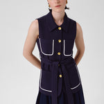 Navy Blue Belted Women's Vest