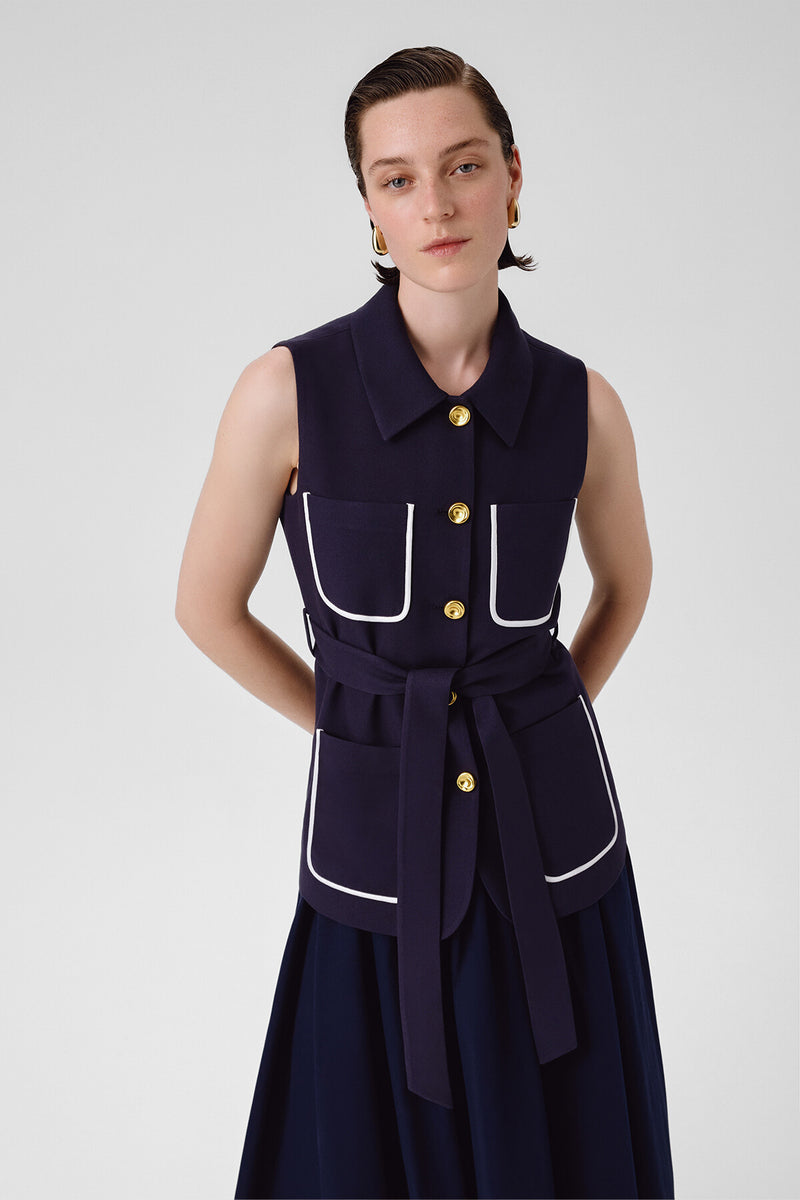 Navy Blue Belted Women's Vest