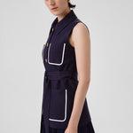 Navy Blue Belted Women's Vest