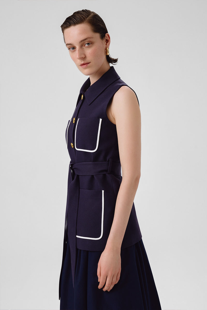 Navy Blue Belted Women's Vest