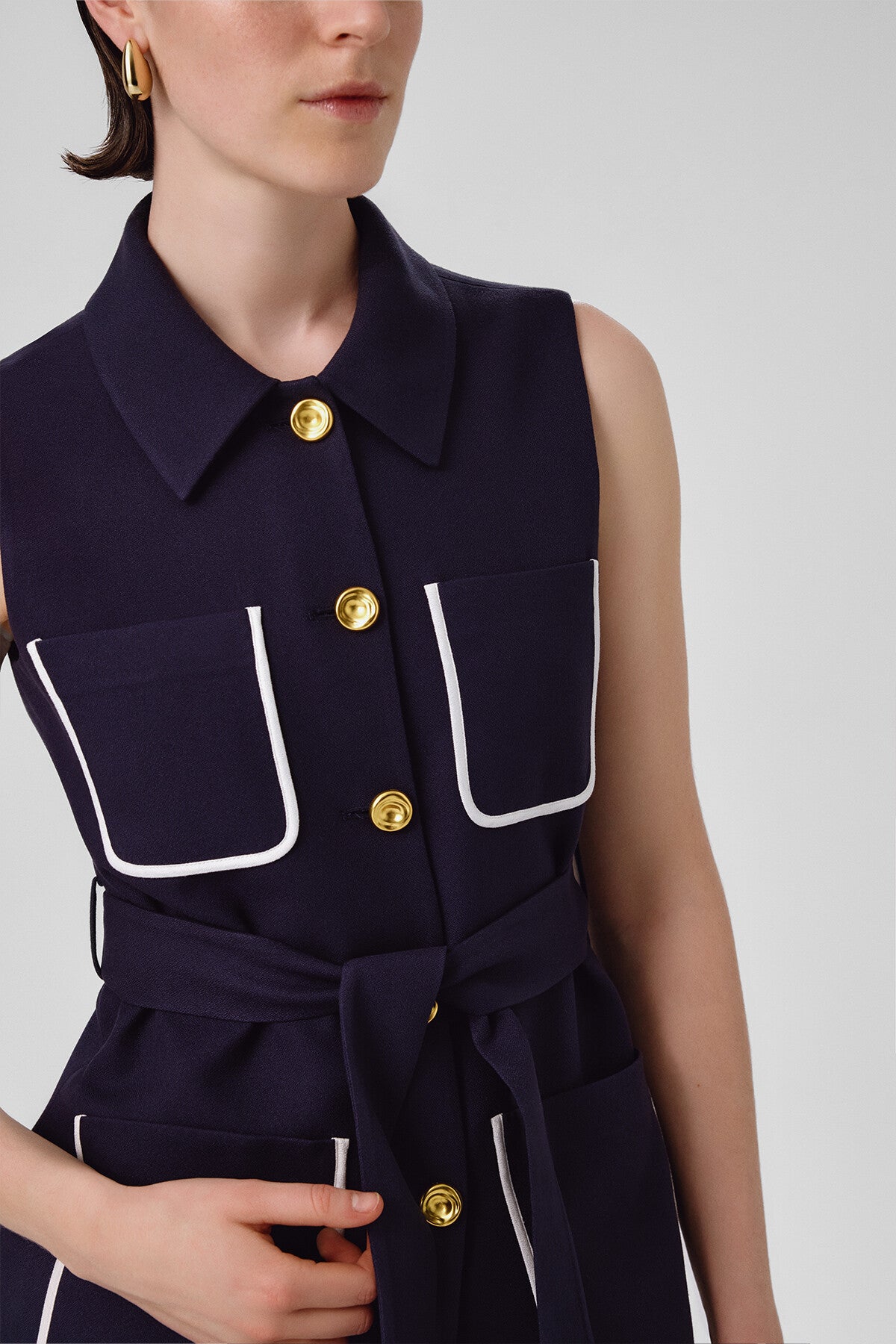 Navy Blue Belted Women's Vest