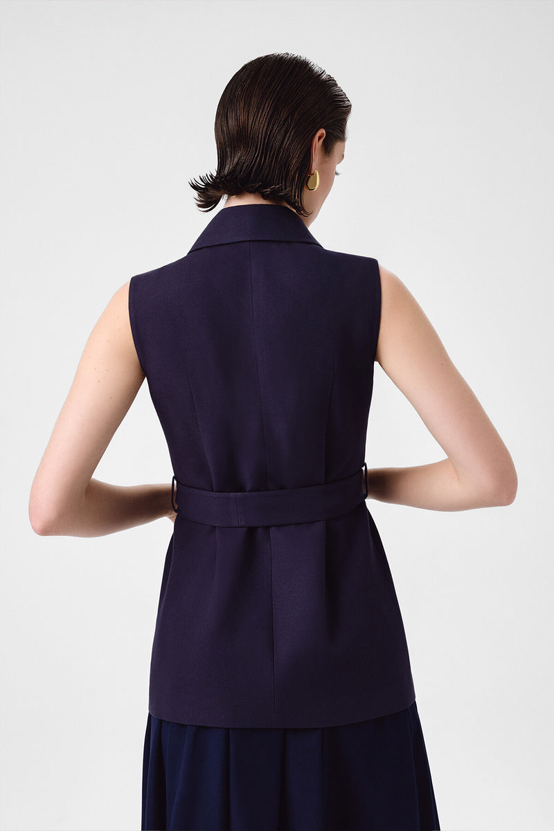 Navy Blue Belted Women's Vest