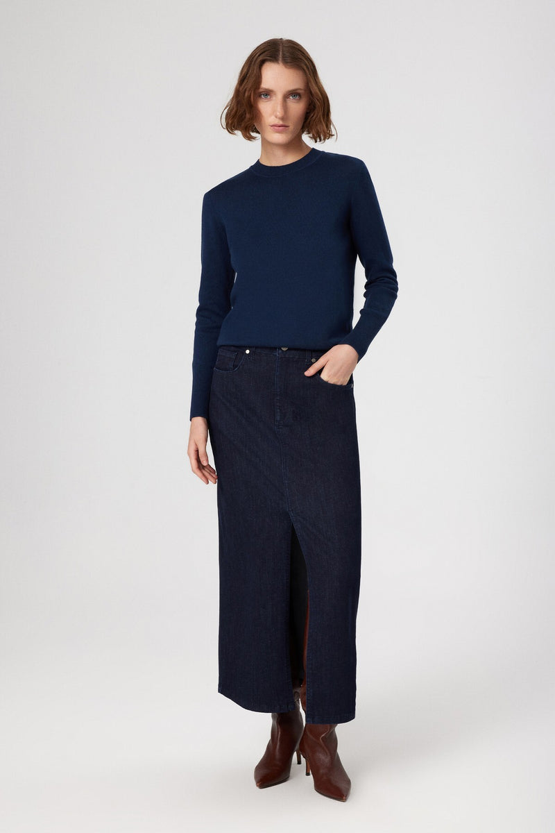 Navy Blue Crew Neck Basic Women's Sweater