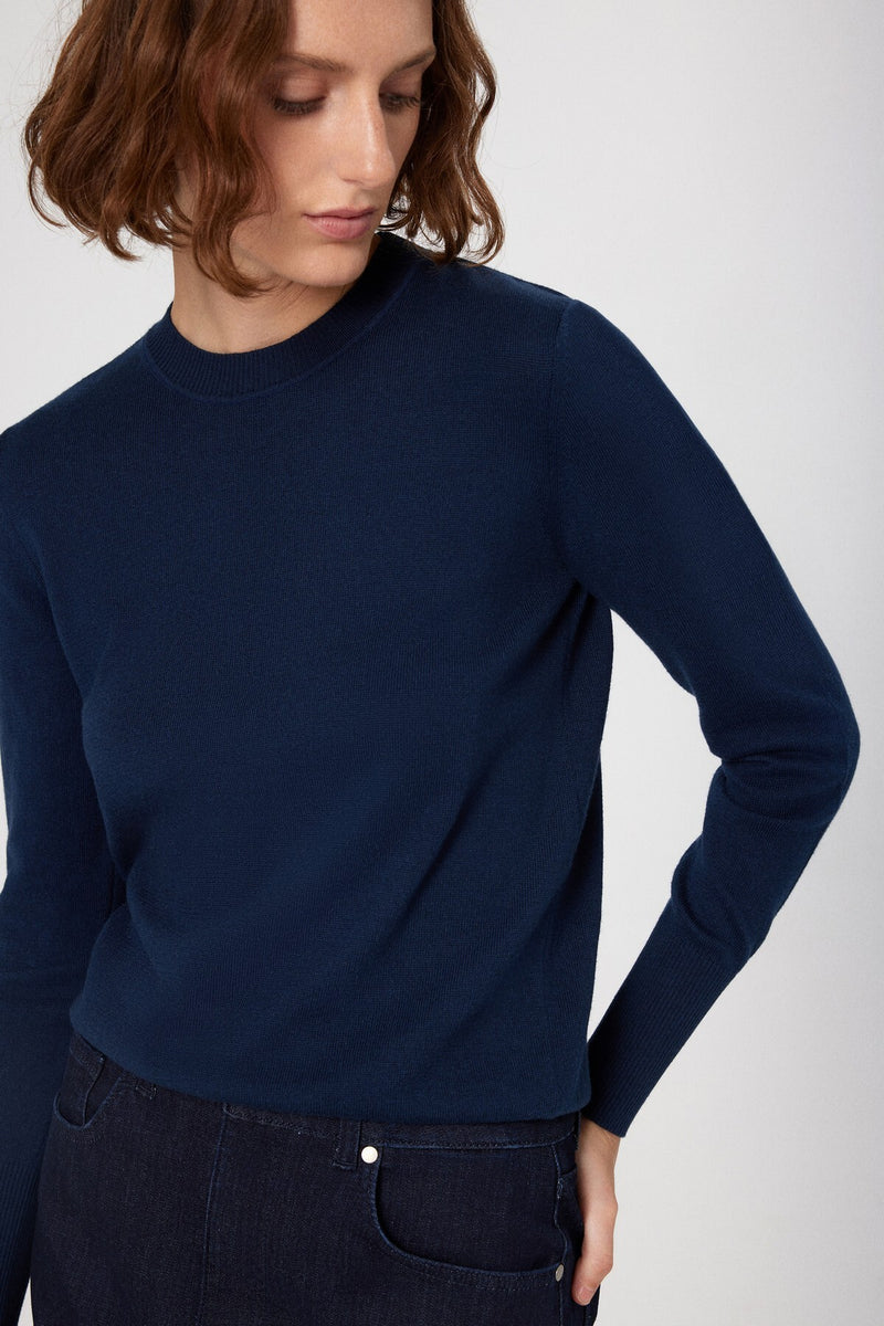 Navy Blue Crew Neck Basic Women's Sweater